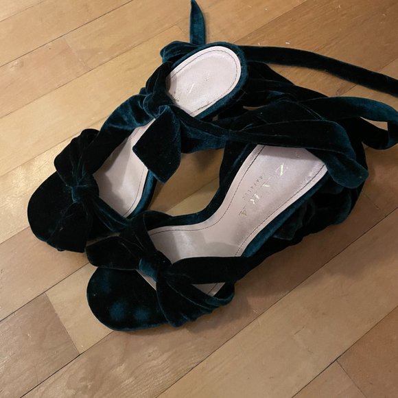 Zara Green Velvet Wrap Heels - Picture 4 of 5